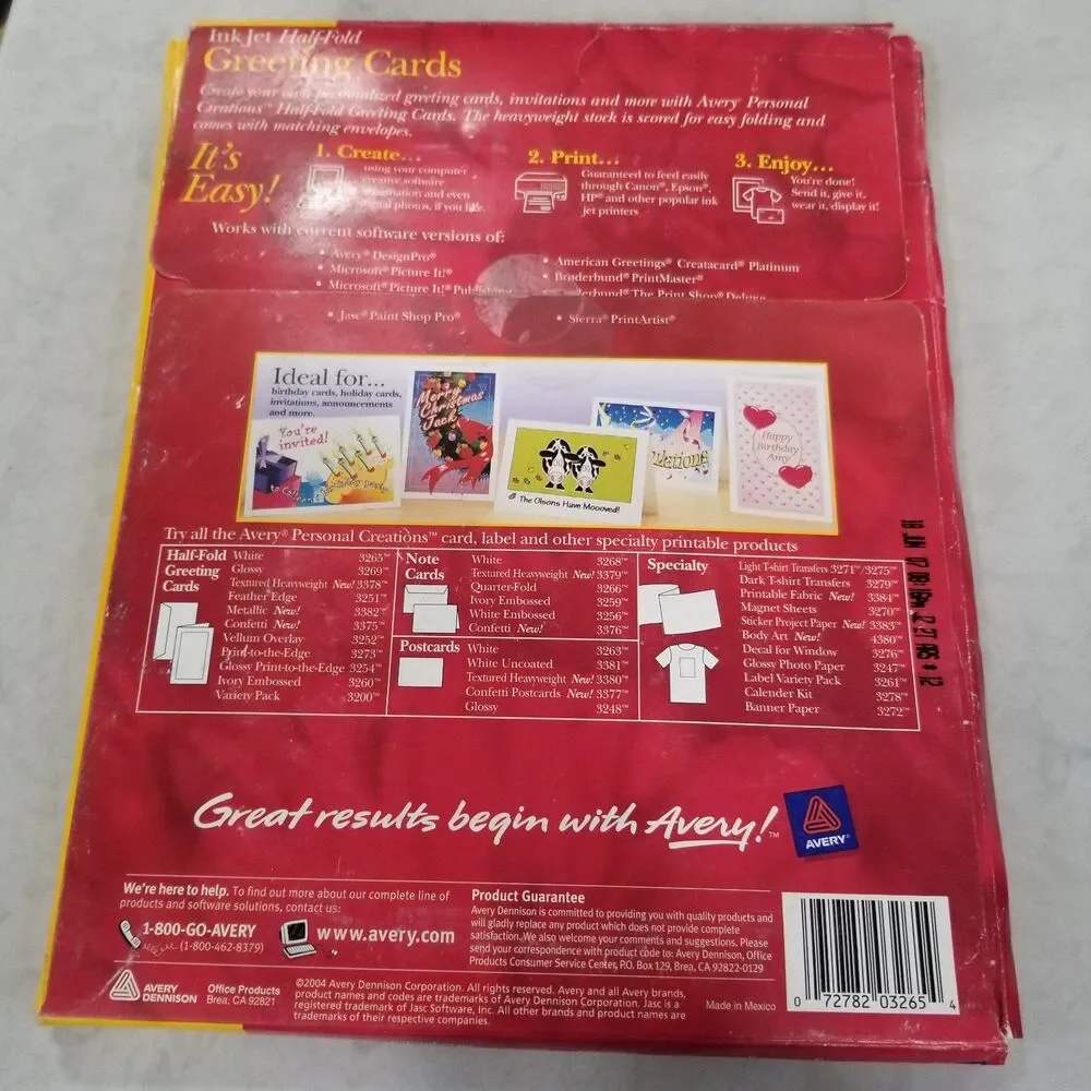 Avery half fold greeting card stock for inkjet printer # 3265 nos 20 cards per
